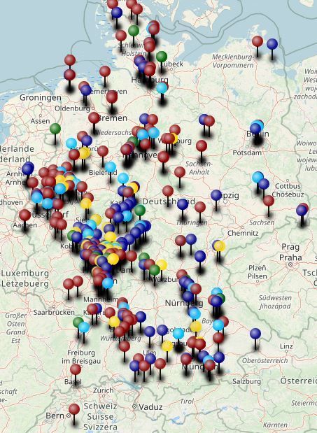 Deutschlandkarte mit Markern für dezentrale Angebote